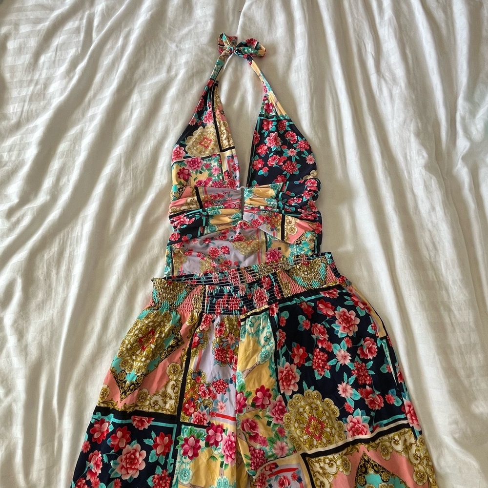 Johnny Was Multicolor Floral Halter Swimsuit